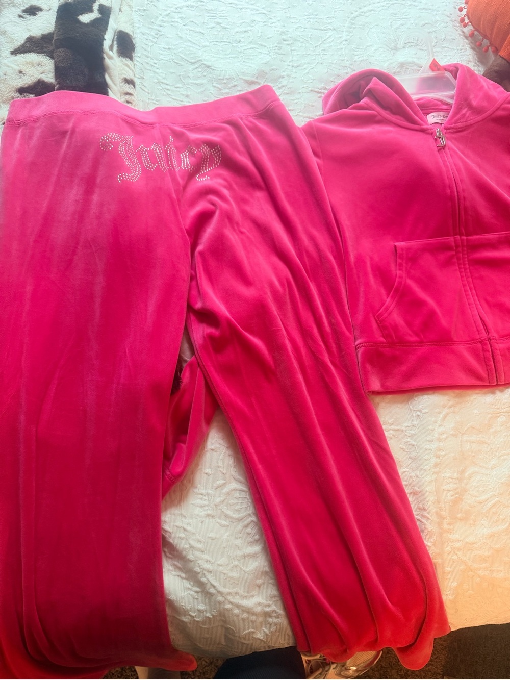 Juicy Couture Hot Pink Velour Track Pants and Hoodie Set